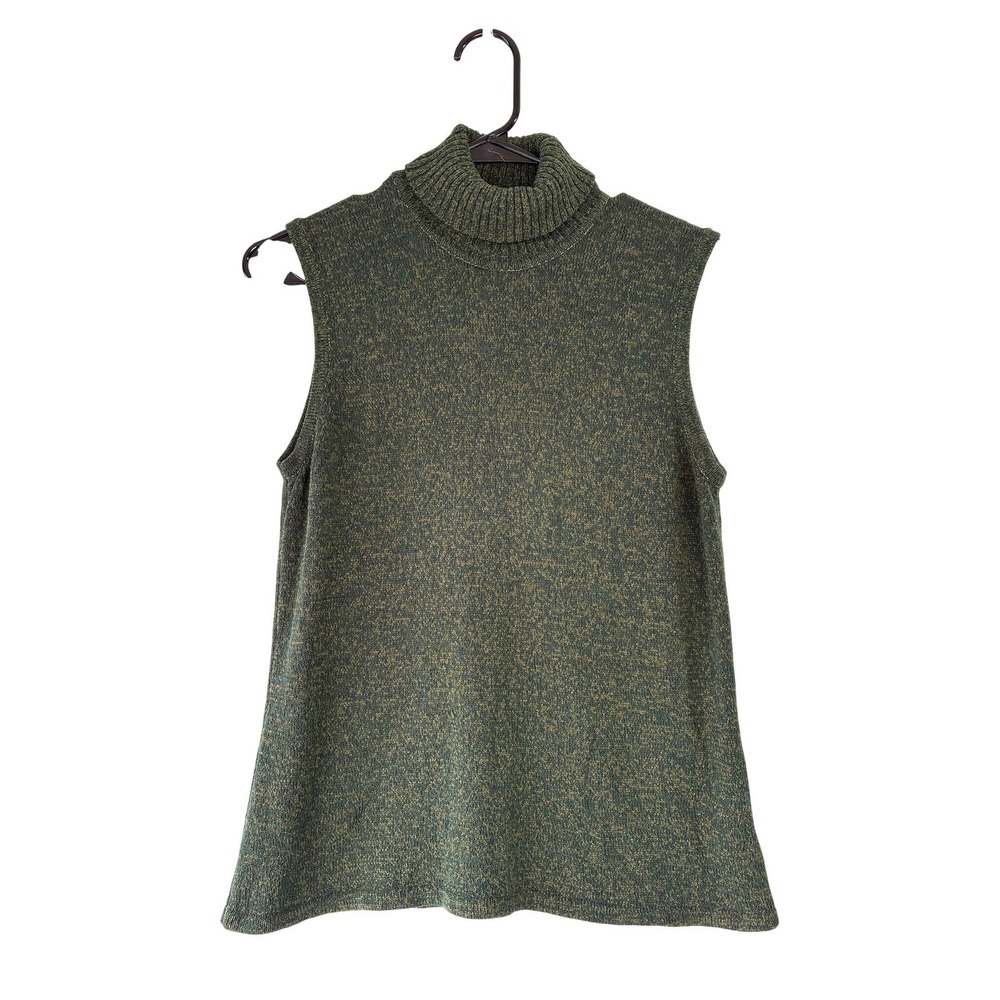 Jones New York Vintage Green Marl Sleeveless Turtleneck Sweater Mock Neck Vest